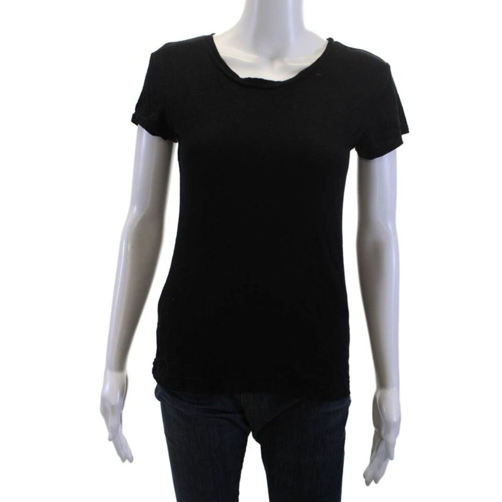 Emma & Sam Womens Basic Black Cotton Crew Neck Short Sleeve T-Shirt Size S